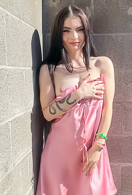 Vixen Hikes Her Pink Slip Dress Up And Plays With Herself On A Fallen Tree
