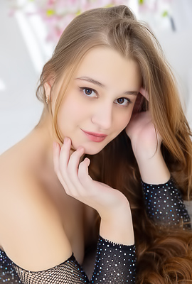 Elli Millis Sensual Pose In Flowery Bedroom
