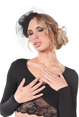 Mellany Glow teases in lingerie with shaved piercings and tiny tits